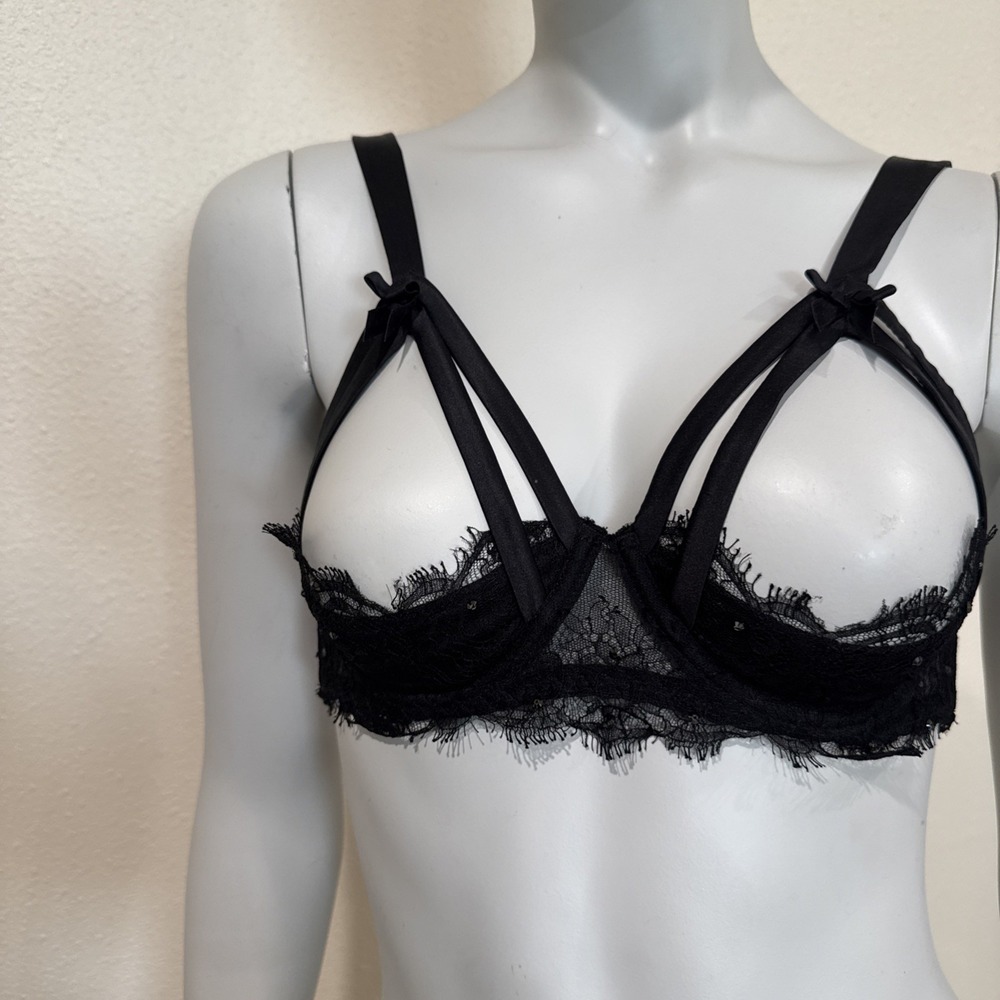 Agent Provocateur Soiree 34C Bra Sheer Underwired Straps Open Cup Shelf Caged